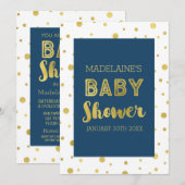 Gold Confetti Navy Blue Baby Shower-uitvindingen Kaart (Voorkant / Achterkant)