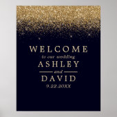 Gold Confetti Navy Blue Chic Wedding Welkom Poster (Voorkant)