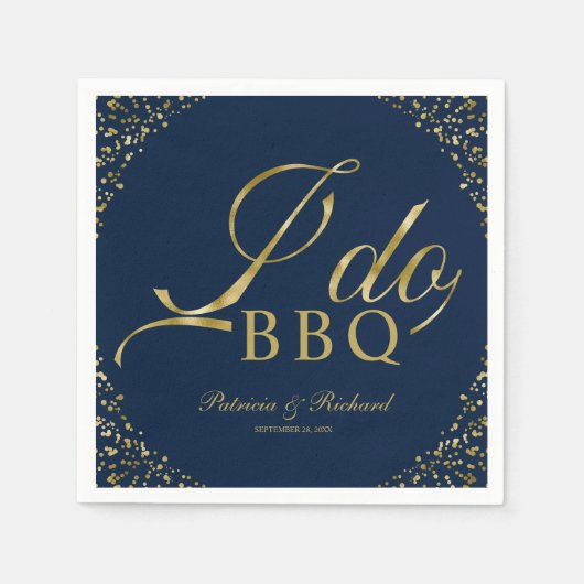 Gold Confetti Navy Blue I Do BBQ Engagement Party Servet (Voorkant)