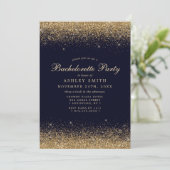 Gold Confetti Navy Blue Modern Bachelorette Kaart (Staand voorkant)