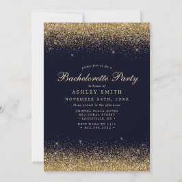 Gold Confetti Navy Blue Modern Bachelorette Kaart