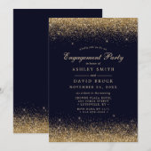 Gold Confetti Navy Blue Modern Verloving Kaart (Voorkant / Achterkant)