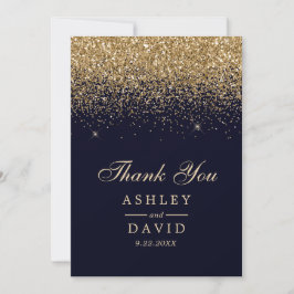 Gold Confetti Navy Blue Modern Wedding Bedankkaart