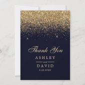Gold Confetti Navy Blue Modern Wedding Bedankkaart (Voorkant)