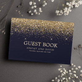 Gold Confetti Navy Blue Modern Wedding Gastenboek