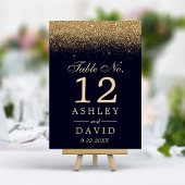 Gold Confetti Navy Blue Modern Wedding Kaart