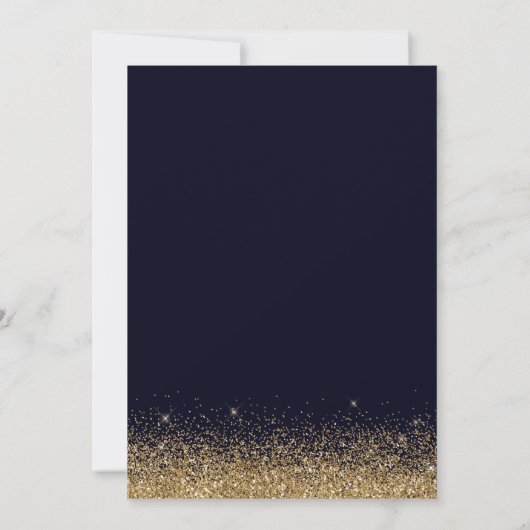 Gold Confetti Navy Blue Modern Wedding Kaart (Achterkant)