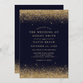 Gold Confetti Navy Blue Modern Wedding Kaart (Voorkant / Achterkant)