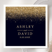 Gold Confetti Navy Blue Modern Wedding Servet