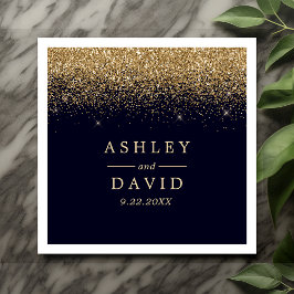 Gold Confetti Navy Blue Modern Wedding Servet