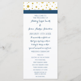 Gold Confetti Navy Blue Wedding Programma Programmakaart