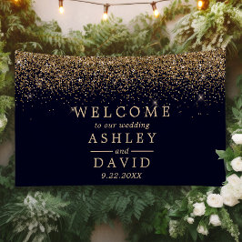 Gold Confetti Navy Blue Wedding Welcome Spandoek