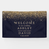 Gold Confetti Navy Blue Wedding Welcome Spandoek (Horizontaal)