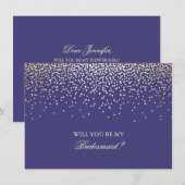 Gold Confetti Navy Bruidsmeisje Uitnodiging (Voorkant / Achterkant)