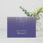 Gold Confetti Navy Bruidsmeisje Uitnodiging (Staand voorkant)