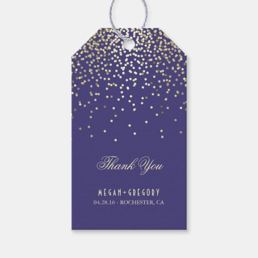 Gold Confetti Navy bruiloft dank u Cadeaulabel (Voorkant)