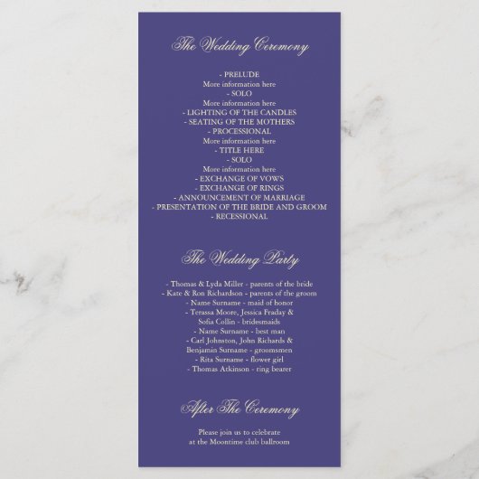 Gold Confetti Navy Elegant Glitter Wedding Program Programmakaart (Achterkant)