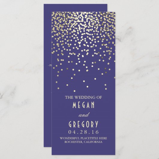 Gold Confetti Navy Elegant Glitter Wedding Program Programmakaart (Voorkant / Achterkant)