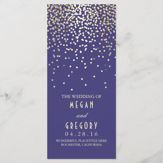 Gold Confetti Navy Elegant Glitter Wedding Program Programmakaart (Voorkant)