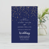 Gold Confetti | Navy Front and Back Wedding Kaart (Staand voorkant)
