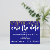 Gold Confetti Navy Graduation Party Save the Date Aankondigingskaart (Staand voorkant)