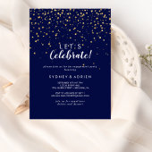 Gold Confetti | Navy Let's Celebrate Party Kaart