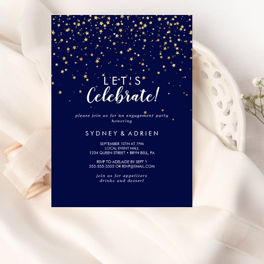 Gold Confetti | Navy Let's Celebrate Party Kaart