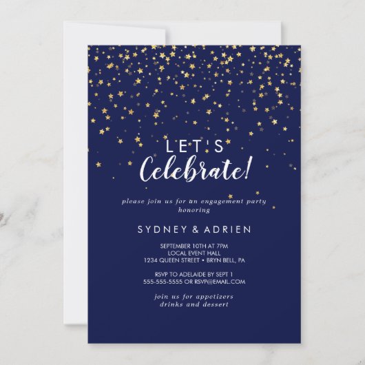 Gold Confetti | Navy Let's Celebrate Party Kaart