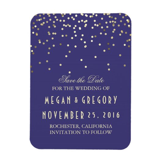 Gold Confetti Navy  Save the Date Magneet (Verticaal)