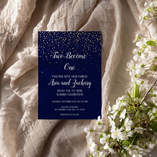Gold Confetti|Navy Two wordt een bruiloft Kaart