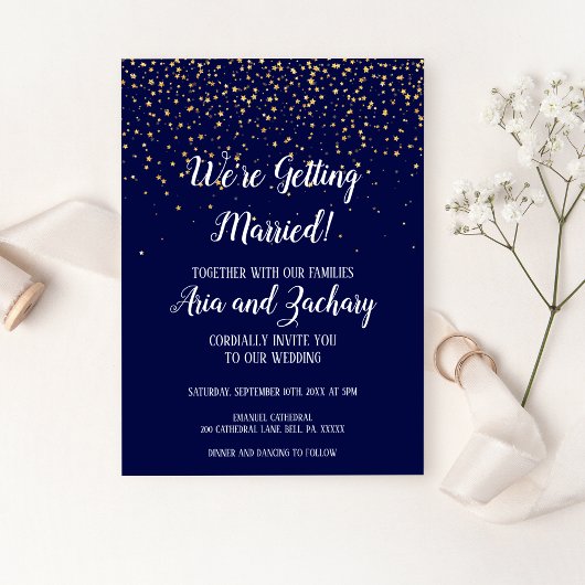 Gold Confetti|Navy We gaan trouwen bruiloft Kaart