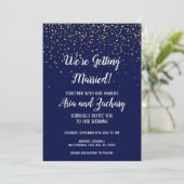 Gold Confetti|Navy We gaan trouwen bruiloft Kaart (Staand voorkant)