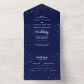 Gold Confetti | Navy Wedding All in One Invitation Uitnodiging (Binnen)