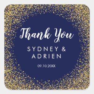 Gold Confetti   Navy Wedding Dankuwel Vierkante Sticker
