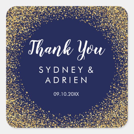Gold Confetti | Navy Wedding Dankuwel Vierkante Sticker (Voorkant)