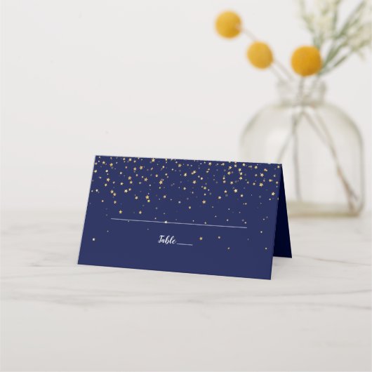 Gold Confetti | Navy Wedding Place Card Plaatskaartje (Voorkant)