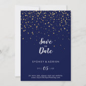 Gold Confetti | Navy Wedding Save the Date (Voorkant)