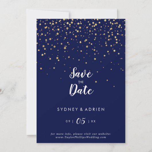 Gold Confetti | Navy Wedding Save the Date (Voorkant)