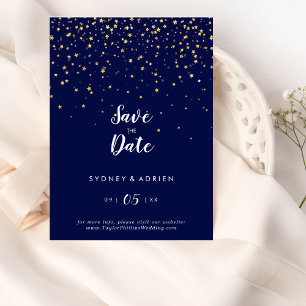 Gold Confetti Navy Wedding Save the Date