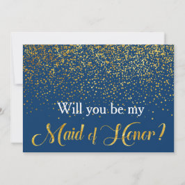 Gold Confetti Navy Wil je mijn bruidsmeisje zijn? Kaart