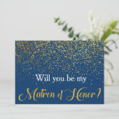 Gold Confetti Navy Wil je mijn Ereheer zijn? Kaart (Staand voorkant)