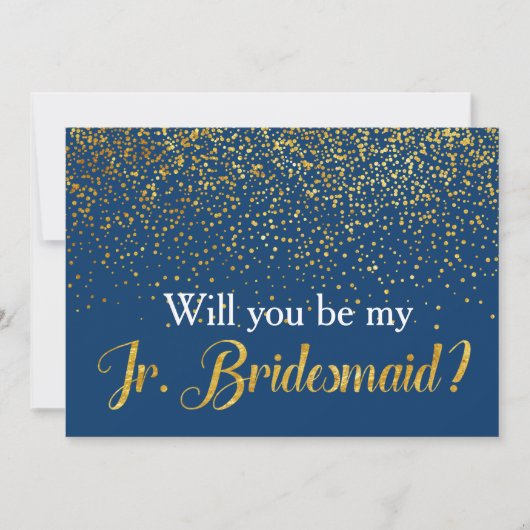 Gold Confetti Navy Wil je mijn Jr. bruidsmeisje zi Kaart (Voorkant)