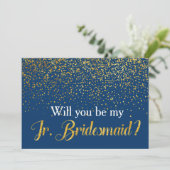 Gold Confetti Navy Wil je mijn Jr. bruidsmeisje zi Kaart (Staand voorkant)