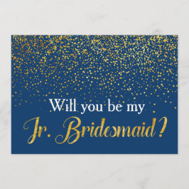 Gold Confetti Navy Wil je mijn Jr. bruidsmeisje zi Kaart