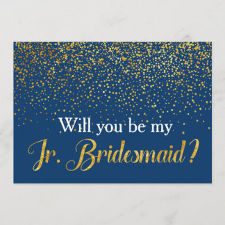 Gold Confetti Navy Wil je mijn Jr. bruidsmeisje zi Kaart