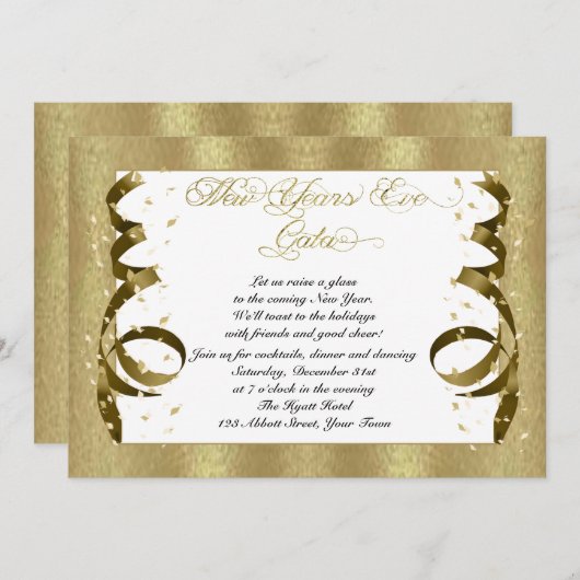 Gold Confetti - Nieuwe jaren - Uitnodiging van één (Voorkant / Achterkant)