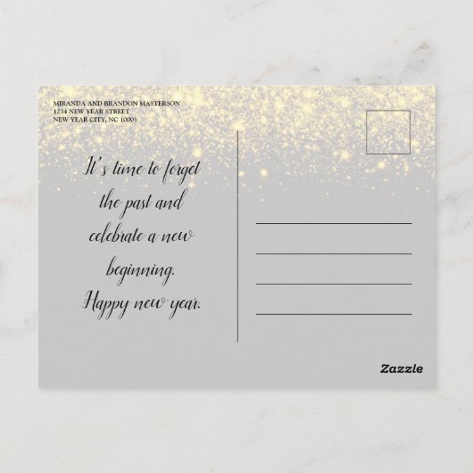 Gold Confetti Nieuwjaarsfeest Uitnodiging (Achterkant)
