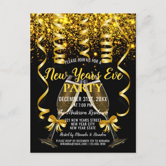 Gold Confetti Nieuwjaarsfeest Uitnodiging (Voorkant)