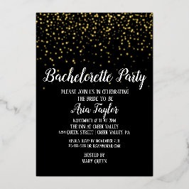 Gold Confetti op Black Bachelorette Party Gold Folie Uitnodiging