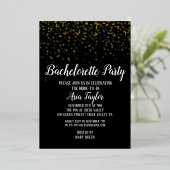 Gold Confetti op Black Bachelorette Party Gold Folie Uitnodiging (Staand Voorkant)
